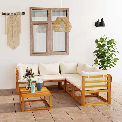 vidaXL Muebles de jardín 6 pzas cojines crema madera maciza de acacia (1/5)