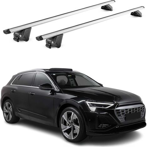 OMAC Barres de toit aluminium certifiées TÜV pour Audi e-Tron 2018-2025 – Pour rails de toit intégrés – Rainure en T – Charge max 100 kg – 2 antivols Argent (1/5)