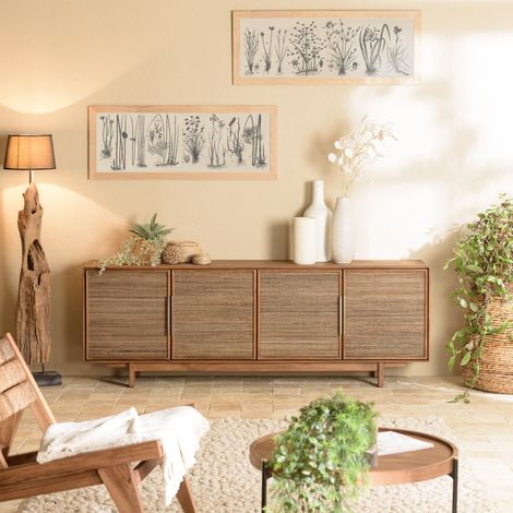 SIXTINE - Buffet en bois de teck recyclé naturel 4 portes (1/5)