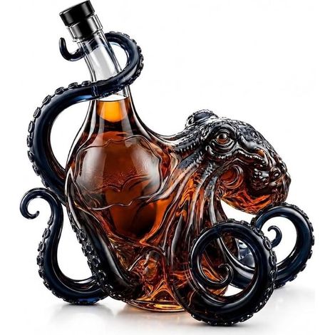 Decanter per whisky 3D, opera d'arte in vetro soffiato a mano, bottiglia per liquori, decorazione da bar (polpo) (1/2)