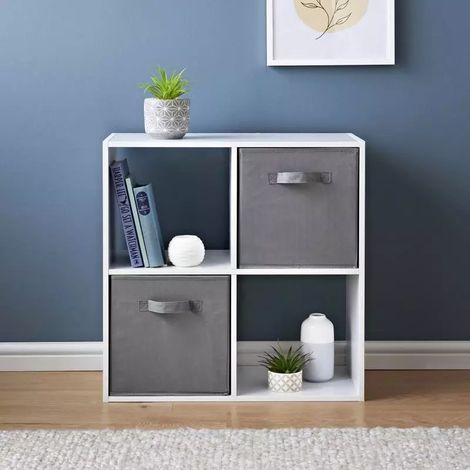 Modern 4-Cube Bookcase with Two Stylish Baskets - Organize in Style Furniture