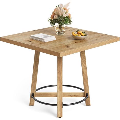 Moderner Esstisch quadratisch 80x80cm für 2-4 Personen, Mid-Century Stil, Braun/Schwarz (1/5)