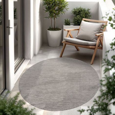 Paco Home Tappeto Per Esterno Balcone Terrazza Tappeto Cucina Monocolore Mélange Grigio, Ø 120 cm tondo