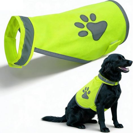 Gilet réfléchissant pour chien, haute visibilité, motif empreintes de pattes, jaune fluorescent, réglable, pour assistance au dressage, pour promenade nocturne, randonnée, taille M (1/5)