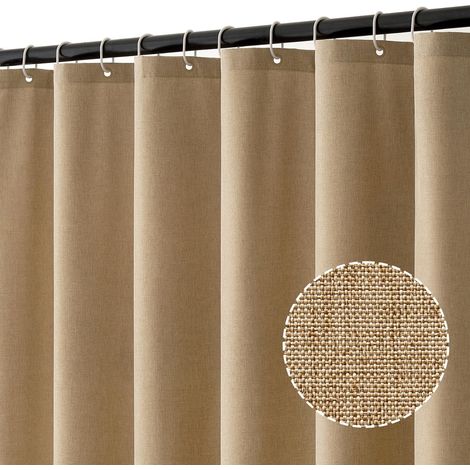 Rideau de Douche en Lin Texturé 180x200 cm Kaki Hôtel de Luxe Lourd Imperméable Anti-moisissure Tissu Lavable pour Salle de Bain avec 12 Anneaux (1/4)
