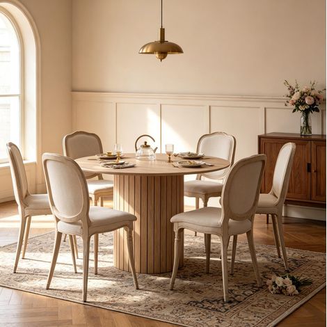 Mesa de comedor redonda 120x120x76 cm de madera, base estable – MEUBLIV (1/5)