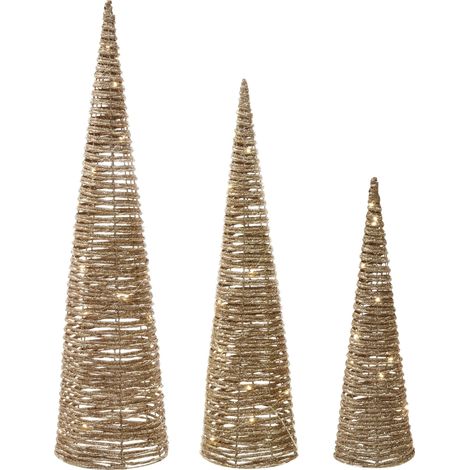 Set di decorazioni natalizie LED per interni composto da 3 alberi di Natale con luci LED in materiale sintetico dorato Tuelso (1/5)