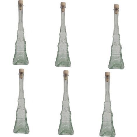 6 Bottiglie in vetro Torre Eiffel 150 ml con tappo per liquori limoncello decorazioni decoupage bomboniera bottigline olio sali minerali collezione