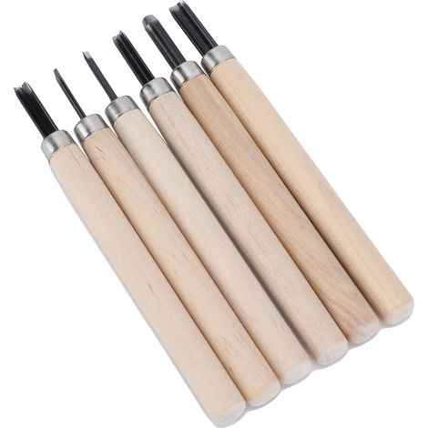 Kit de 6 couteaux à sculpter le bois pour débutants, comprenant des tampons en caoutchouc et des couteaux de sculpture en acier. (1/5)