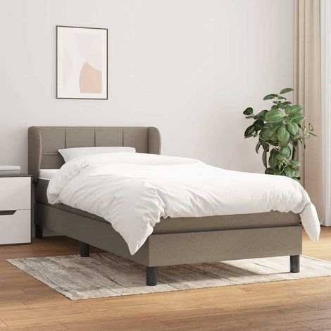 Cama box spring con colchón tela gris taupe 80x200 cm (1/5)