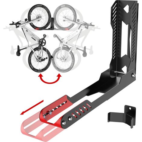 Support Velo Mural Pivotant, Porte Velo Mural Vertical Ajustable Et Pliable, Pas De Levage Nécessaire Accroche Velo Mural,Support à Vélos Peu Encombrant Pour Garage Vélo Léger/Vtt/Vélo De Route (1/5)