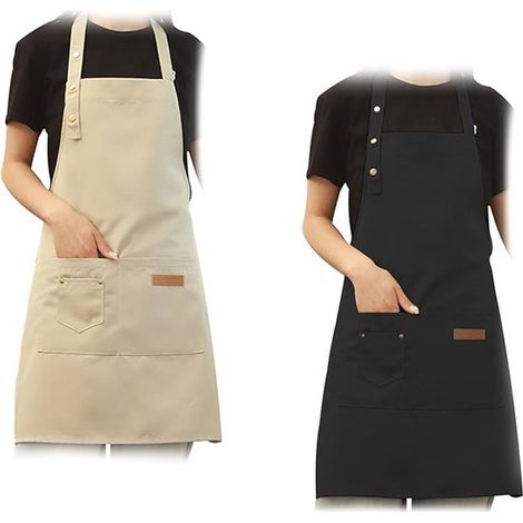 Lot de 2 tabliers de cuisine, 2 pièces, pour femmes et hommes, tablier imperméable avec poches, sangle de cou ajustable, idéal pour la cuisine, la pâtisserie et le jardinage. (1/5)