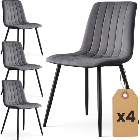 4er Set Samt-Polsterstühle, gesteppt LIVO Dunkelgrau mit schwarzen Beinen (1/5)