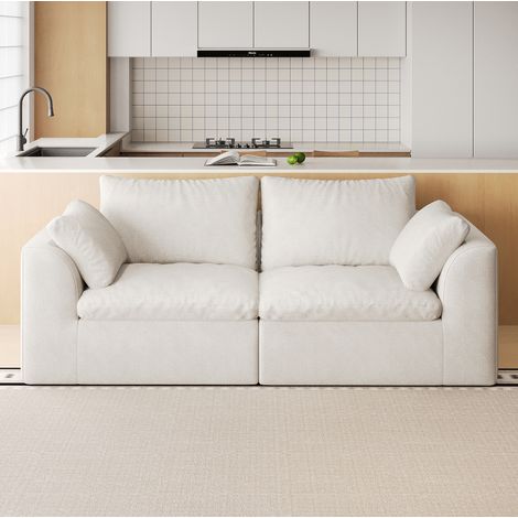 MEUBLIV 2-Sitzer-Sofa 180 x 90 x 85 cm aus Leinenstoff in Beige-Weiß (1/5)