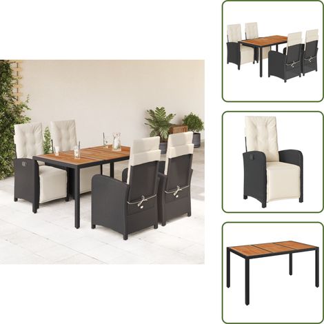 Chaise en résine - vidaXL Ensemble à manger de jardin coussins 5pcs Noir Résine tressée - Table en bois (1/5)