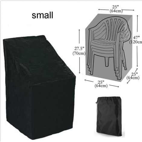 Housse De Chaise De Jardin - Imperméable 190T Polyester Argenté - Cordon Réglable En Bas - Pour Fauteuils Empilables Et Assises Profondes - Noir - Taille L (1/5)