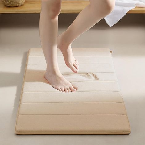 50x80cm Tapis de Bain en Mousse à Mémoire de Forme, Tapis de Bain Absorbant, Lavable en Machine (Beige) (1/5)