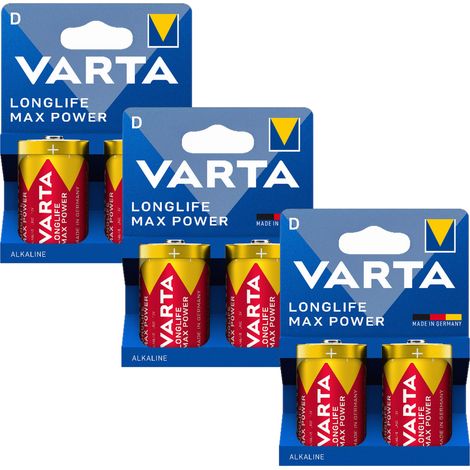Piles alcalines Varta LL MAX D LR20 pour lampe torche et radio-réveil (lot de 2 x 3) (1/3)