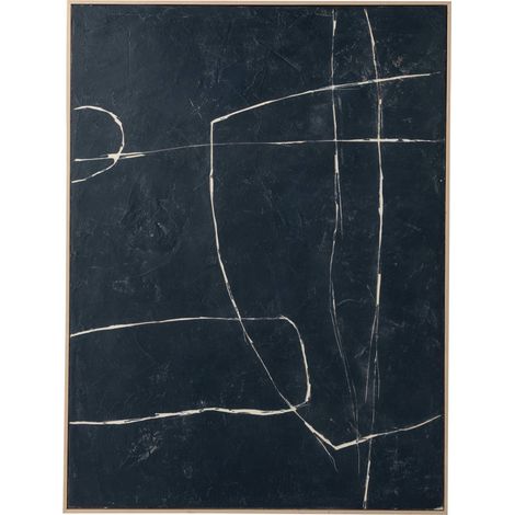 Tableau abstrait bleu en toile et pin - bleu et blanc (1/4)