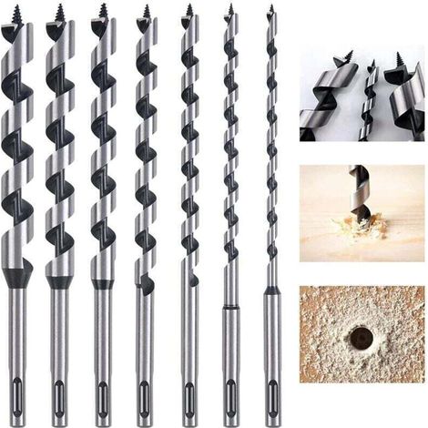 Set of 7 spiral brocas made of SDS-Plus carbon steel, with diameters of 6 mm, 8 mm, 10 mm, 12 mm, 14 mm, 16 mm and 18 mm. (1/4)