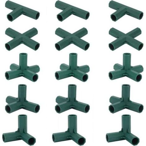 Lot de 15 connecteurs de cadre de serre 16 mm – 5 types de connecteurs pour construction de serre – Plastique résistant aux chocs (1/5)