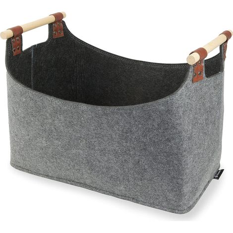 Log Basket, Large Felt Log Basket with 2 Handles, Foldable Log Storage Basket, Felt Log Bag for Firewood, Wood, Newspapers, Toys (Dark Grey) (1/5)