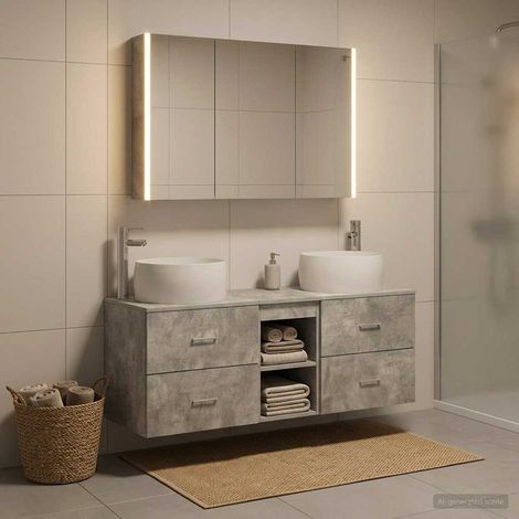 vidaXL Bathroom Furniture Set 4 pcs Concrete Grey (1/5)