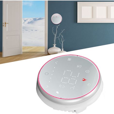 Thermostat intelligent sans fil, thermostat intelligent pour maison connectée, interrupteur de contrôle de température programmable, vanne de contrôle de chauffage d'eau, AC95240V, base ronde, blanc. (1/5)