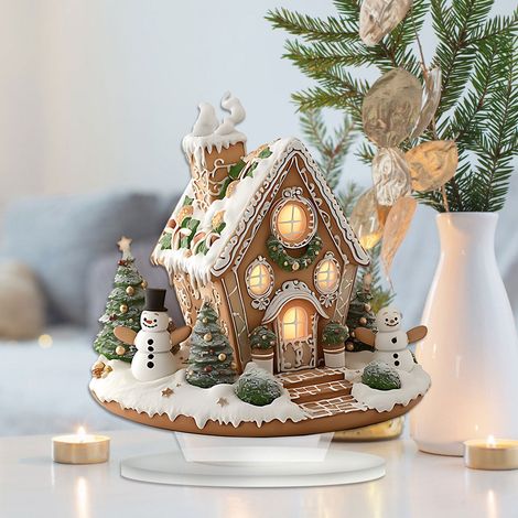 Maison De Village De Noël - Maison En Bois À Deux Étages Pour Décoration De Bureau Ou De Cheminée - Lot De Maisons Festives (1/5)