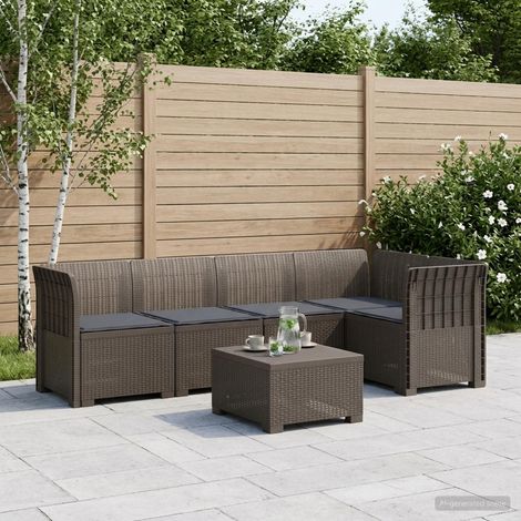 Canapé de Jardin Modulable 5 Places avec Coussins Aspect Rotin PP Coloris Gris Clair - PANGIVO (1/5)