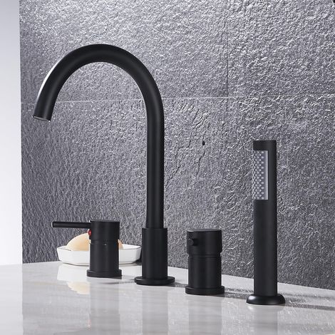 Robinet Baignoire avec Douchette Robinet Pivotant, Mitigeur Monocommande Bain Robinets de Douche et de Baignoire Noir (1/4)