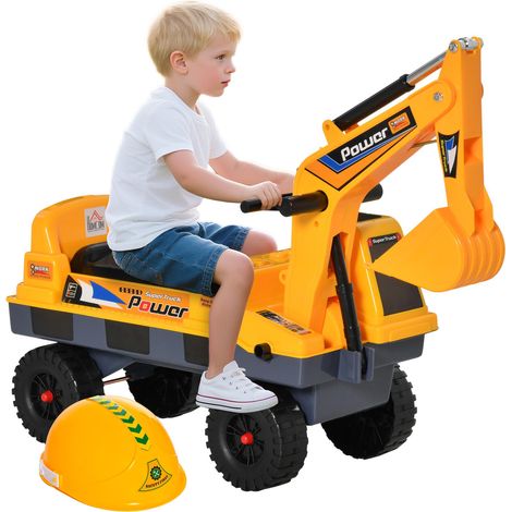 Porteur pour enfant tractopelle 2-3 Ans Pelleteuse articulée avec Pince Incluse Effets sonores Lumineux PP Jaune