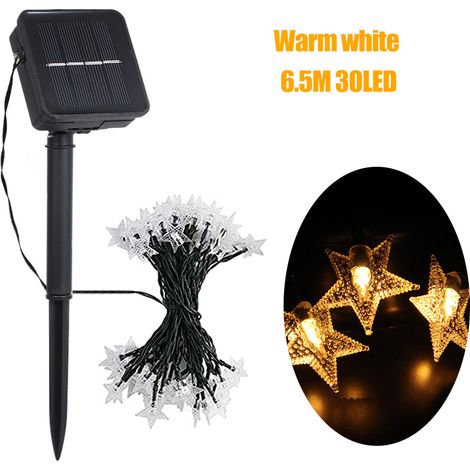 6,5 m lange, solarbetriebene Lichterkette mit 30 LEDs, 8 verschiedenen Lichtmodi, flexibel, biegsam, IP44-wasserbeständig, warmweißes Licht, ideal für Garten, Terrasse, Weihnachten, Feste, Partys, dri (1/5)