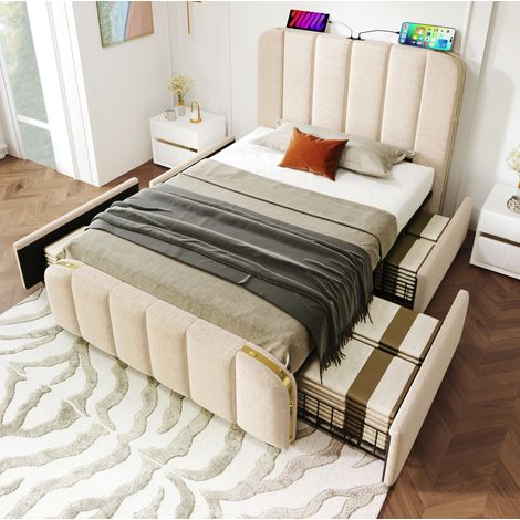 Letto singolo contenitore USB 90x200 beige OKMYHOME (1/5)