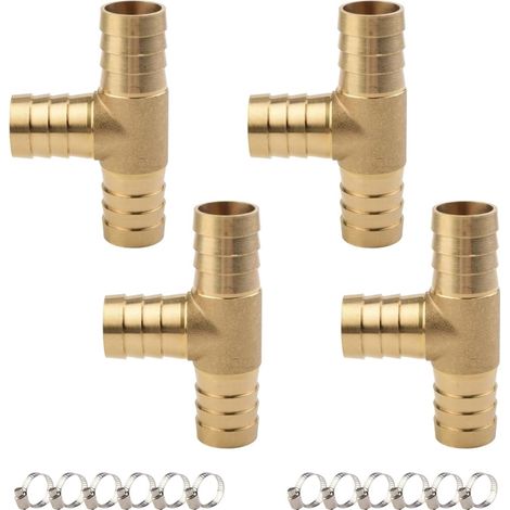 4 Pièces Raccord Barbelé en T 3 Voies en Laiton 19mm pour Arrosage et Air Comprimé 12 Colliers Inox 304, Étanche et Durable (1/5)