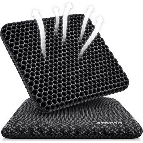 Coussin Gel, Coussin de Chaise Ergonomique, Coussin Coccyx Respirant pour Bureau, Maison, Voiture et Fauteuil Roulant, Housse Lavable, Haute Élasticité et Antidérapant, Noir (1/5)