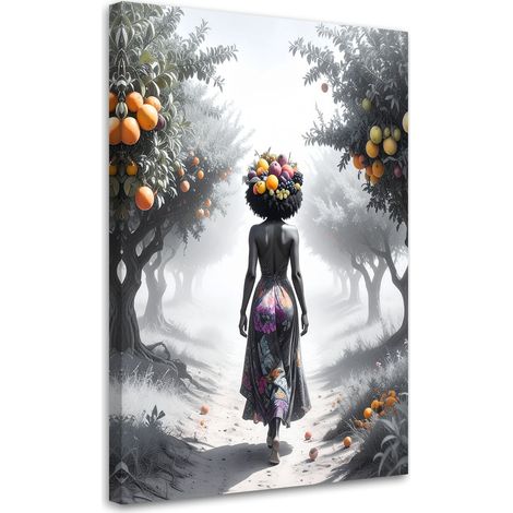 Tableau déco Femme avec des fruits sur la tête 70x100 (1/4)