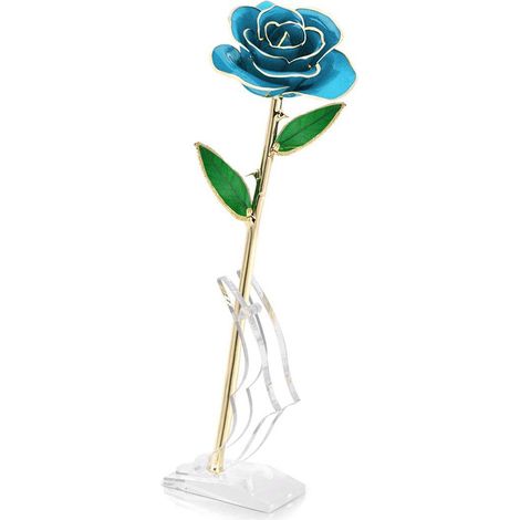 Rose bleu ciel plaquée or 24 carats pour la Saint-Valentin : décorations et objets artisanaux (1/5)