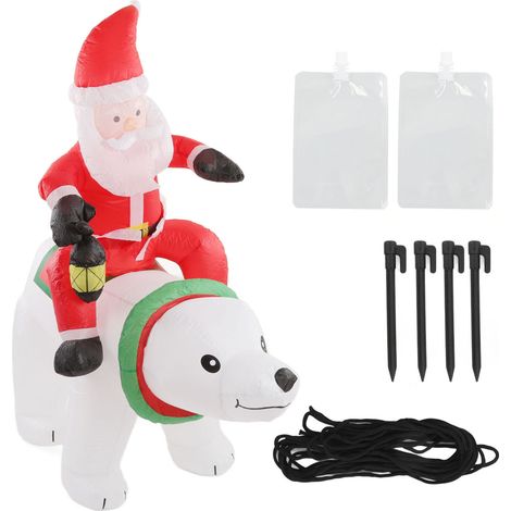 Ourson Géant Gonflable Père Noël Lumineux Décor de Noël pour Jardin 100‑240V (1/5)