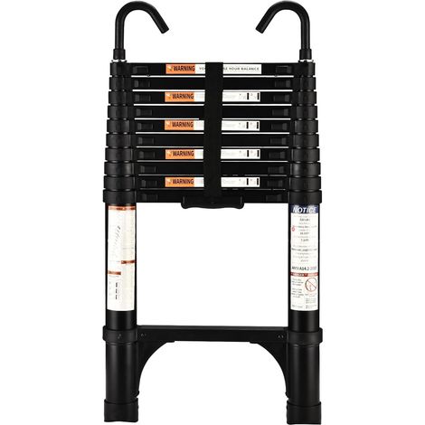 Escamotable en Aluminium,Echelle telescopique 3.2M/10.5FT avec Crochets,Echelle plianteConvient aux Camping-Cars, greniers, extérieurs et intérieurs, Charge Max 150 kg (Noir) (1/5)