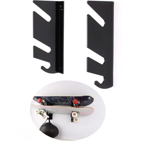 2 Pièces Support Mural Double Étagère pour Skateboard Longboard Snowboard avec Crochets de Rangement