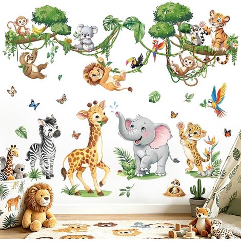Sticker Muraux Animaux Jungle Branche Autocollants Mural Safari (1/5)