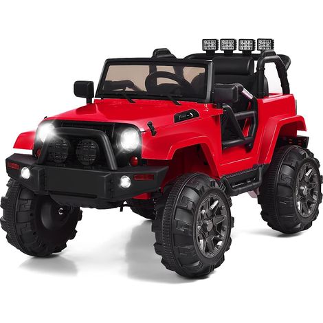 COSTWAY Coche Eléctrico para Niños 12V con Mando Bluetooth 2,4G, 2 Velocidades, Ruedas Amortiguadoras, Luces LED, Puertas con Cierre Magnético y MP3, para Niños 3-7 Años (Rojo)