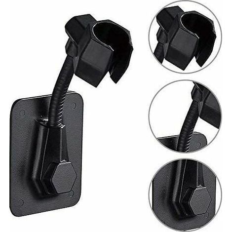 Support de douche mural, support de douche réglable, support de douche en plastique, fixation murale autocollante en ABS, sans perçage, noir-- (1/5)