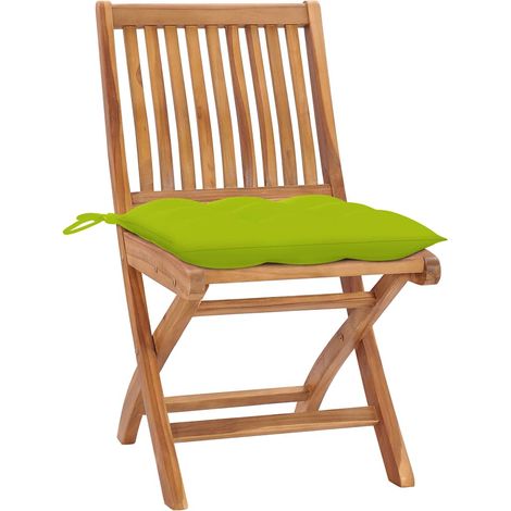 Maison Exclusive - Sedie pieghevoli, 2 pezzi, con cuscini verde brillante, in legno massello di teak. (1/5)