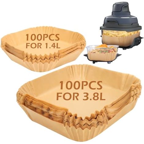 200 pièces de revêtements pour friteuse à air Ninja CRISPi/Crispy Portable Glass Fryers UK, 100 pièces pour 3,8L et 100 pièces pour 1,4L jetables, revêtements carrés/accessoires pour Ninja Crisper FN1 (1/4)