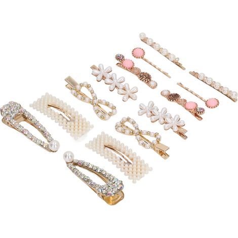 14 Barrettes à Perles Imitation pour Femmes, Élégantes avec Surface Lisse, Accessoire Capillaire (1/5)