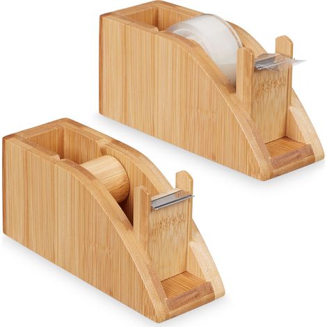 2 x Tischabroller Bambus, Klebestreifen Spender für 25mm Rollen, Klebebandabroller mit Abrisskante, zum Basteln, natur (1/5)