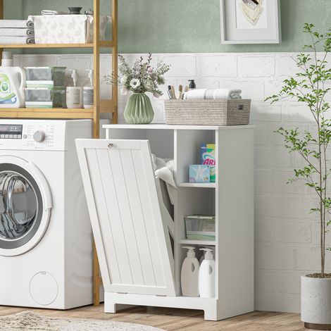 Mueble de Baño con Cesto Ropa Sucia Cesta Extraíble Estante Ajustable y Compartimentos para Baño 60x38x86 cm Blanco (1/5)