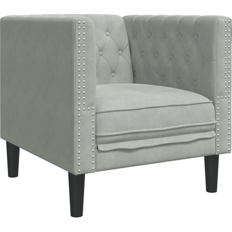 Fauteuil de Salon，Chaise，Fauteuil Chesterfield gris clair velours CFW298731 (1/5)